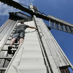 Bockwindmühle in Danstedt wird mit Segeln bespannt