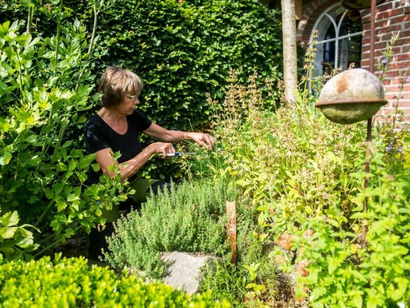 Eine Frau arbeitet im Garten