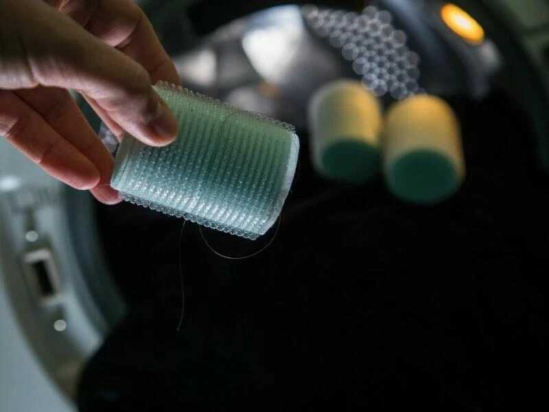 Haare hängen nach Wäsche an Lockenwicklern