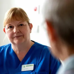 Annette Ortmann im Gespräch mit einem Patienten