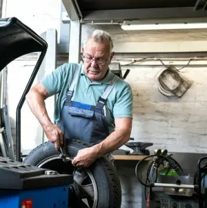 Mann arbeitet in einer Autowerkstatt