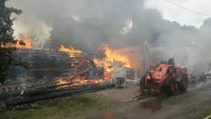 Brand in Werkstatt bei Leipzig - Großeinsatz der Feuerwehr