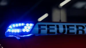 Feuerwehr bei Einsatz an Autohaus in Leverkusen