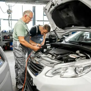 Zwei Männer in einer Autowerkstatt