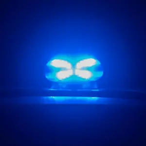 Blaulicht leuchtet auf dem Dach eines Polizeiautos