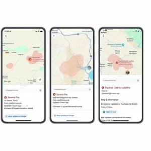 Screenshots: Google Maps warnt vor Waldbränden