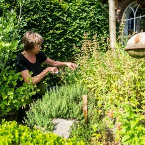 Eine Frau arbeitet im Garten