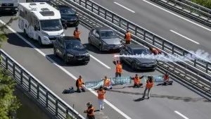 Protestaktion vor dem Gotthard-Tunnel in der Schweiz