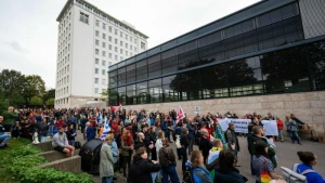 Demonstration vor der Konstituierung des Thüringer Landtags