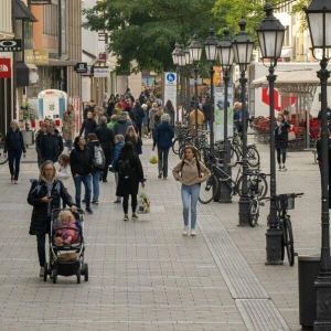 Passanten in der Münchner Fußgängerzone