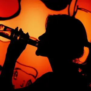 Frau trinkt in einer Bar Alcopop