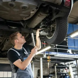 Ein Mechatroniker arbeitet in einer Autowerkstatt