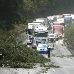 A27 nach Unwetter durch Baum blockiert