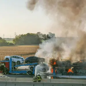 Autos brennen auf Transporter