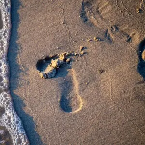 Fußabdruck am Ostseestrand in Zinnowitz