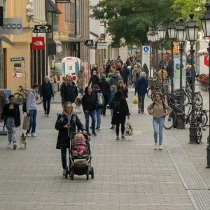 Passanten in der Münchner Fußgängerzone