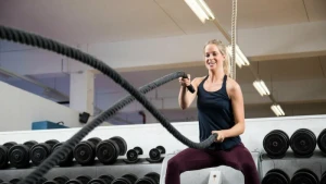 Eine Frau im Fitnessstudio