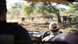 Büffel und Breitmaulnashörner auf einer Safari